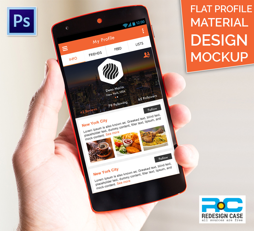 Download FLat Profile Screen Material Design Mockup