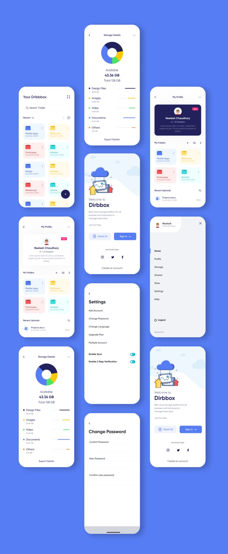 Dropbox clone app concept UI kit