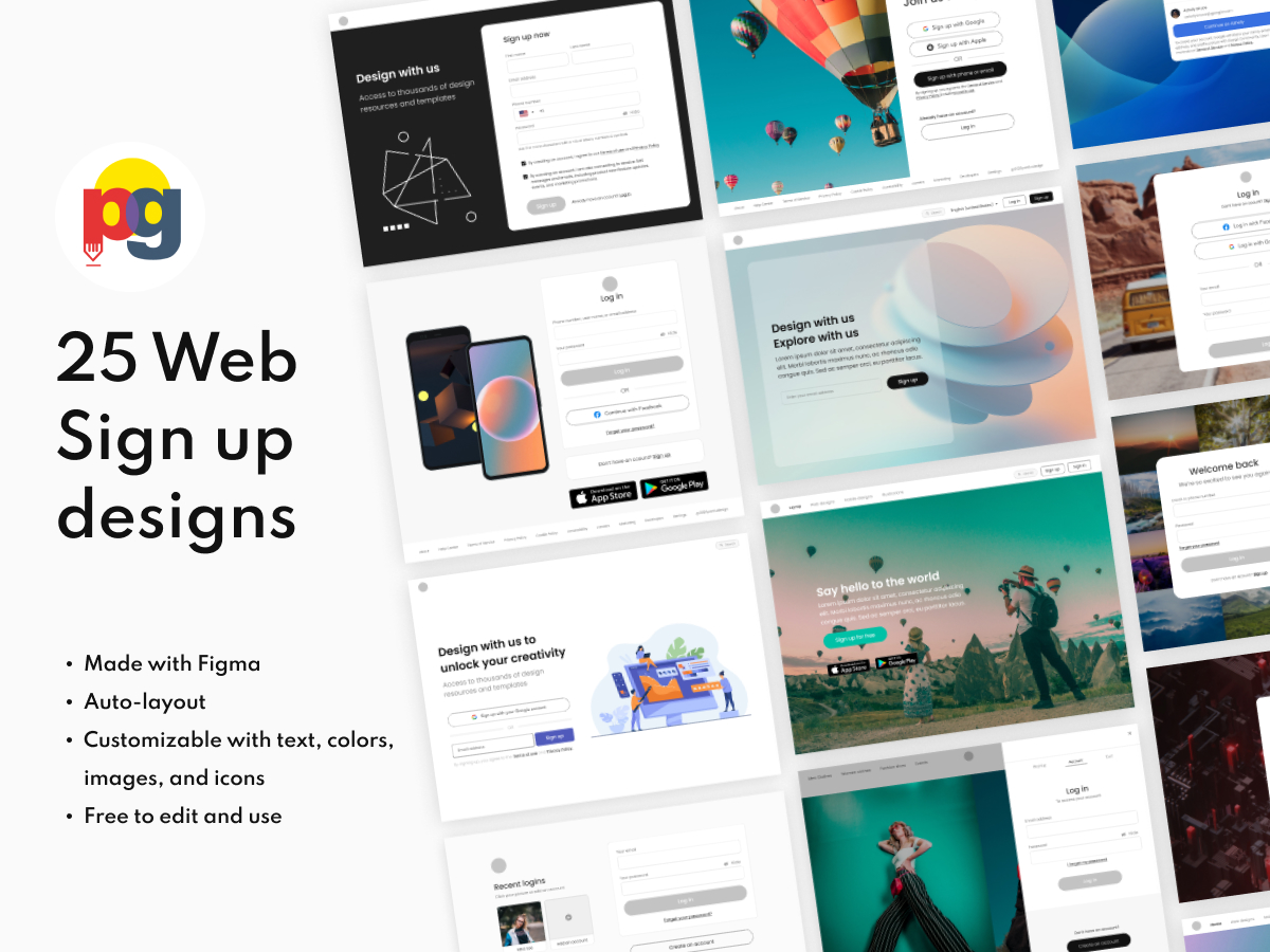 25 Web Sign up designs UI kit